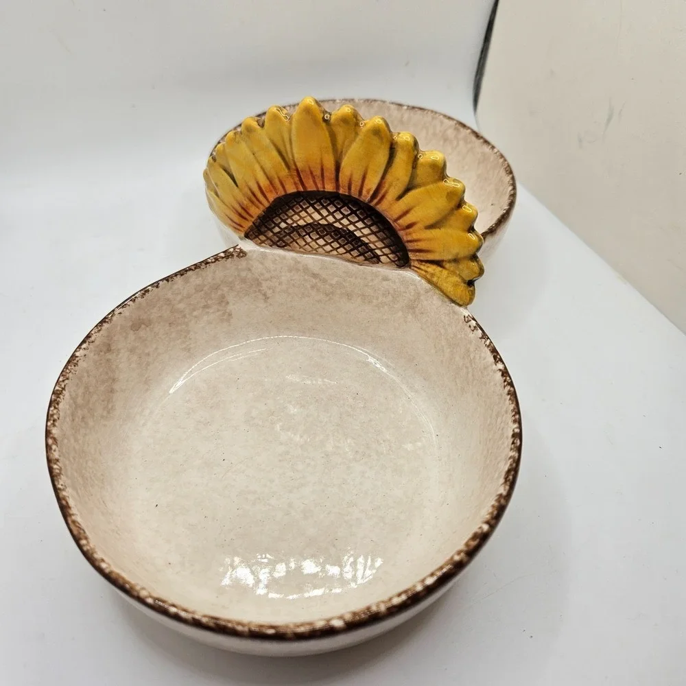 Grasslands Road Sunflower Double Dip Serving Bowl Ceramic Fall Thanksgiving Dish